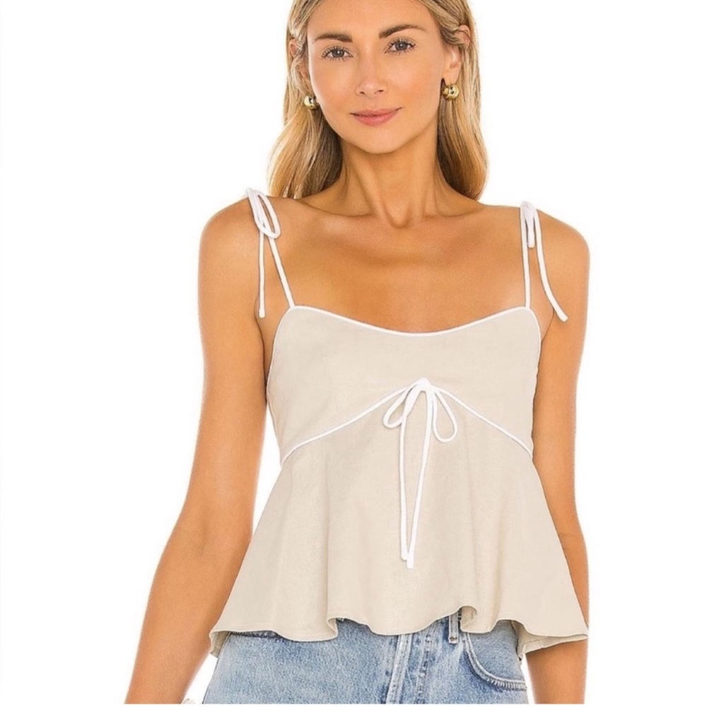MAJORELLE Beige Tie peplum top